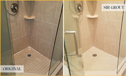 Beige Tile Shower Before and After Damaged Grout Restoration