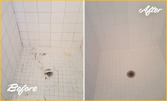 Before and After Picture of a Washington Court House Bathroom Re-Caulked To Repair Damaged Caulking