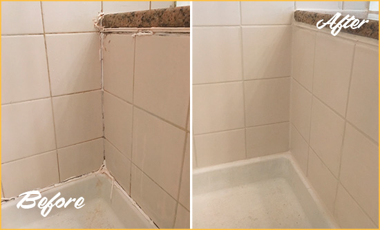 Before and After Picture of a Washington Court House Shower Caulked to Repair Damaged Caulking