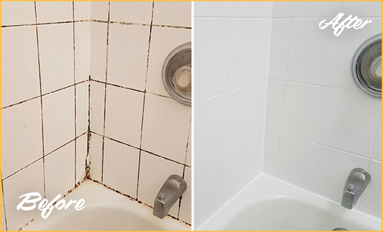 Before and After Picture of a Worthington Tub Caulked to Remove and Avoid Mold