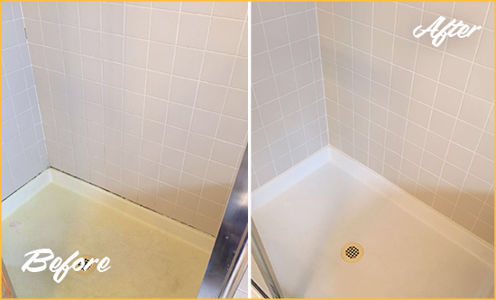 Before and After Picture of a Worthington Shower Sealed to Remove and Protect Against Mold