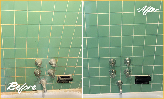 Before and After Picture of a Wilmington Bath Tub Grout Sealed to Avoid Water Damage