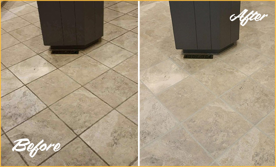 Before and After Picture of a Upper Arlington Kitchen Floor Grout Sealed to Remove Stains