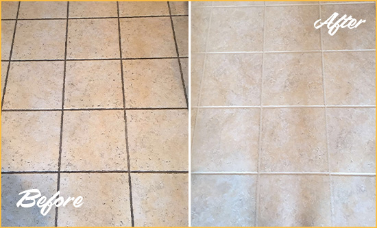 Before and After Picture of a Groveport Ceramic Floor Cleaned to Remove Soil