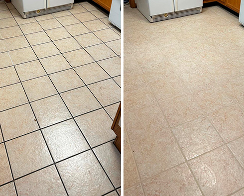 Kitchen Floor Before and After a Grout Cleaning in Springfield