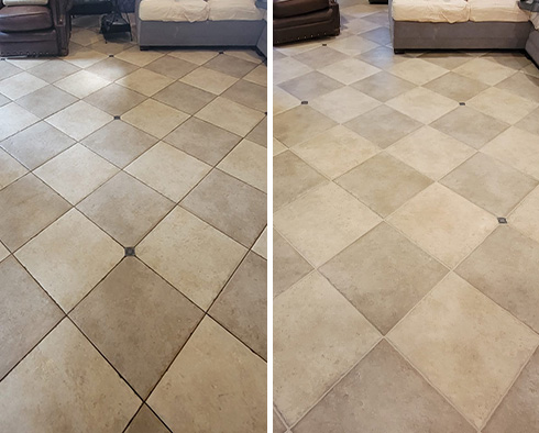 Living Room Floor Before and After a Service from Our Tile and Grout Cleaners in Dublin