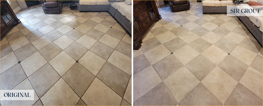 Living Room Floor Before and After a Service from Our Tile and Grout Cleaners in Dublin