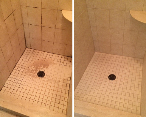 Shower Before and After a Service from Our Tile and Grout Cleaners in Columbus, OH