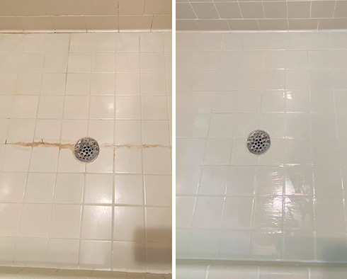 Tile Shower Before and After a Grout Cleaning in Westerville