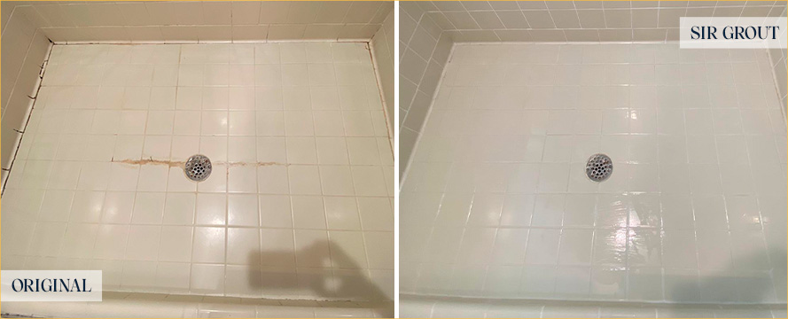 Tile Shower Before and After a Grout Cleaning in Westerville