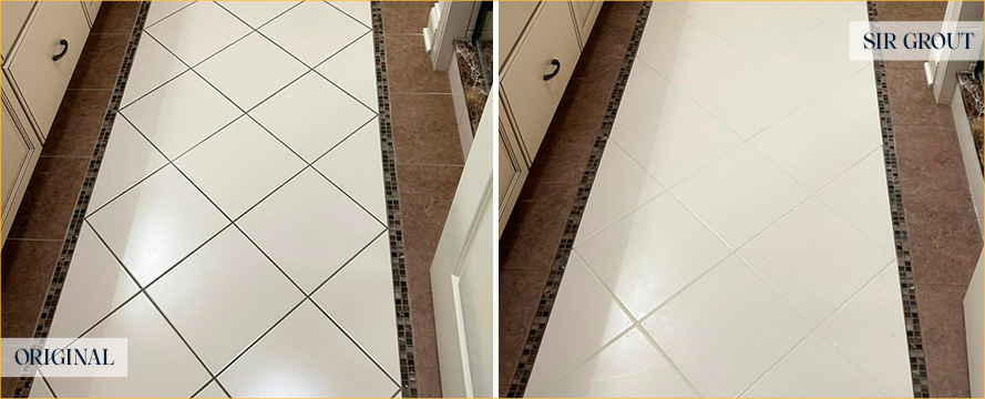 Bathroom Floor Before and After a Service from Our Tile and Grout Cleaners in Westerville