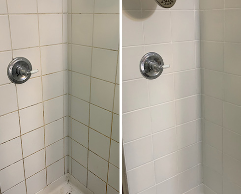 Shower Before and After a Grout Sealing in Columbus, OH