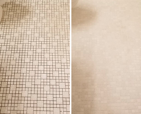 Floor Before and After a Grout Cleaning in Dublin, OH