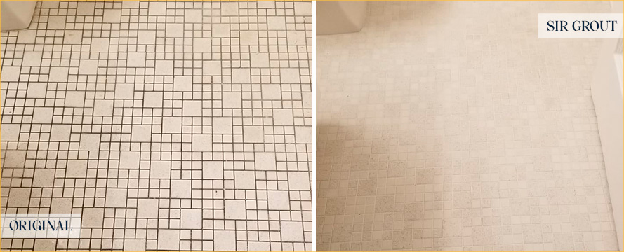 Bathroom Floor Before and After a Grout Cleaning in Dublin, OH